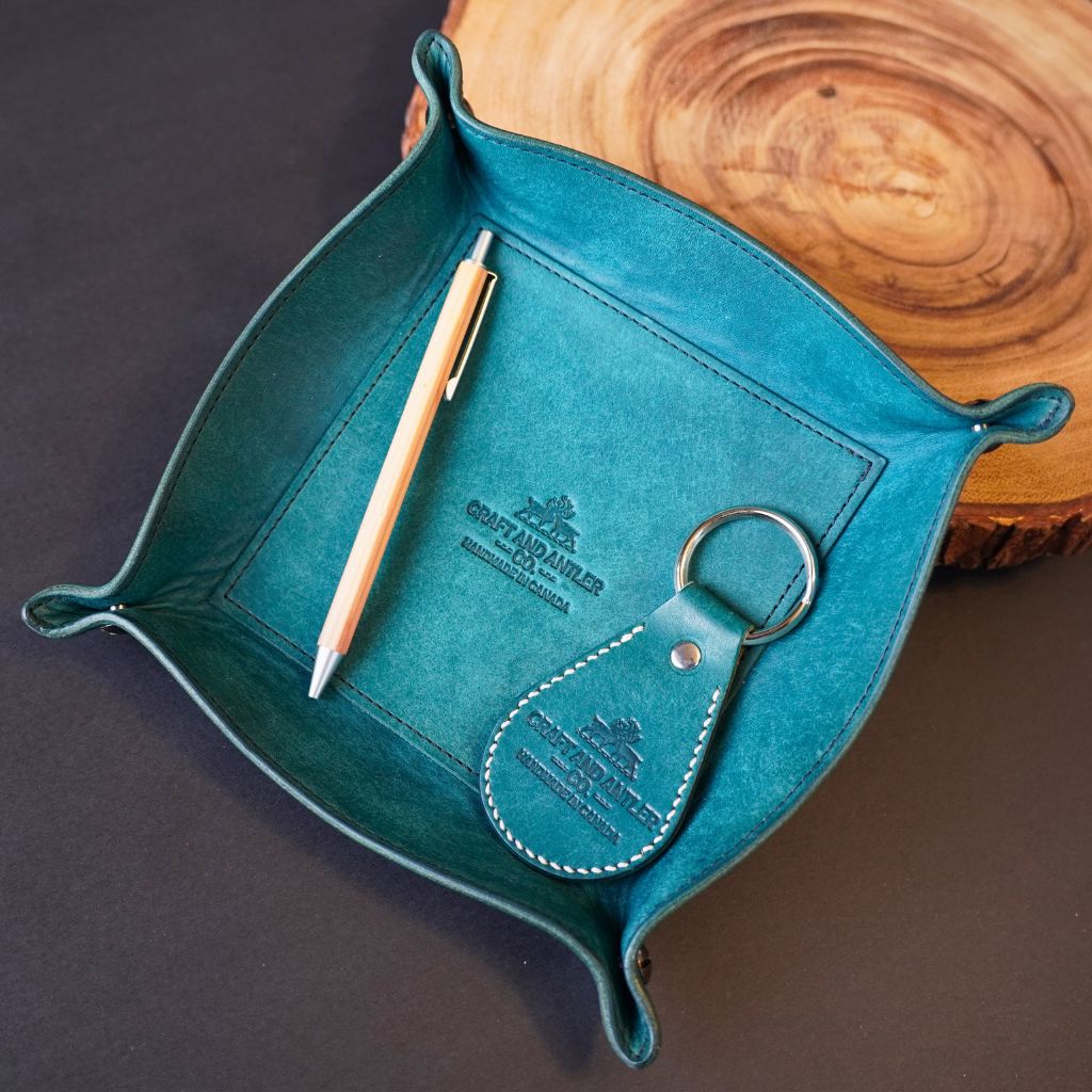 Leather Desktop Tray With Embossed Trout