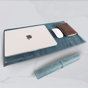 Turquoise Crazy Horse Leather Desk Mat