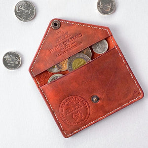 Red Crazy Horse Leather Card and Coin Holder