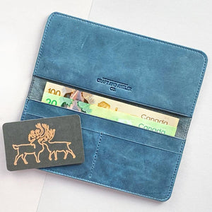 Turquoise Crazy Horse Leather Handmade Long Wallet Plus+