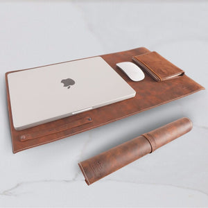 High-Quality Brown Crazy Horse Leather Desk Mat